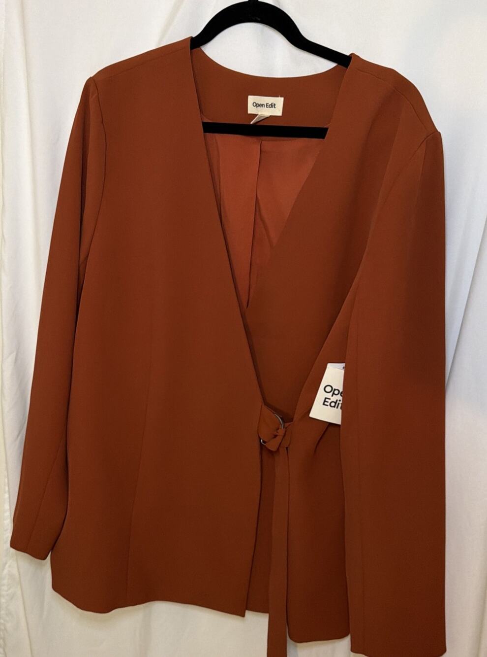 New! Dark Orange Belted Open Front Blazer Size XL Perfect Fall Piece